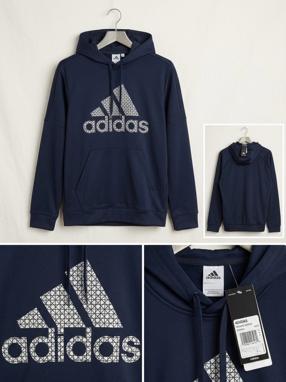 adidas Navy Pullover Hoodie with Reflective Logo